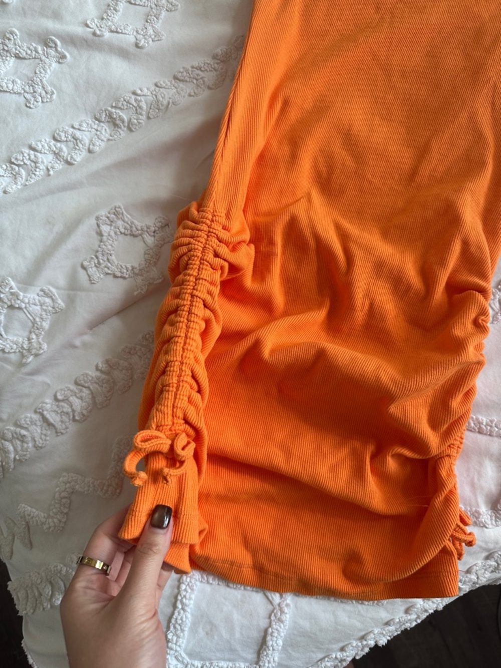 Orange Mini Dress with Ruched Sides - Picture 2 of 3